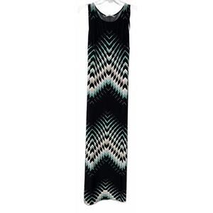 Studio One New York Black and Turquoise Geometric Pattern Maxi Dress